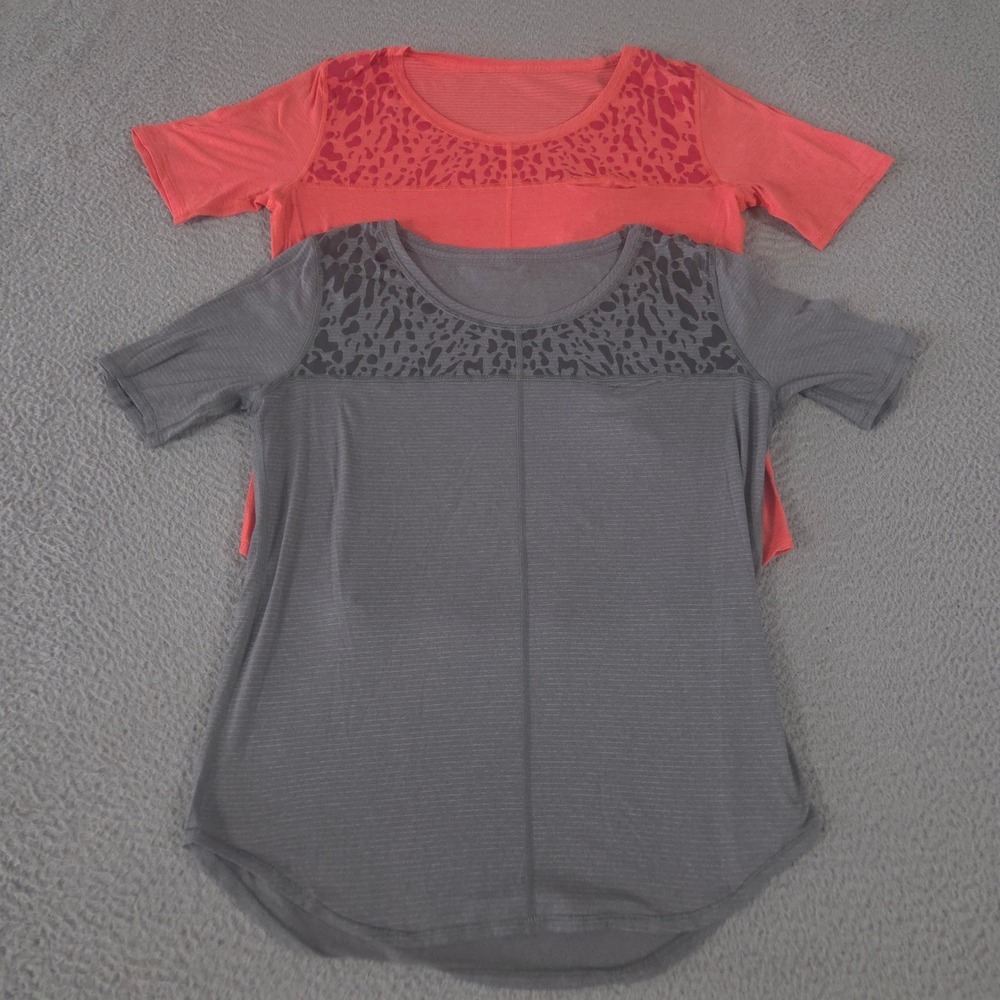 LOT OF 2 Lululemon Top Womens Medium Run Away Tee Mesh Leopard Activewear Bundle